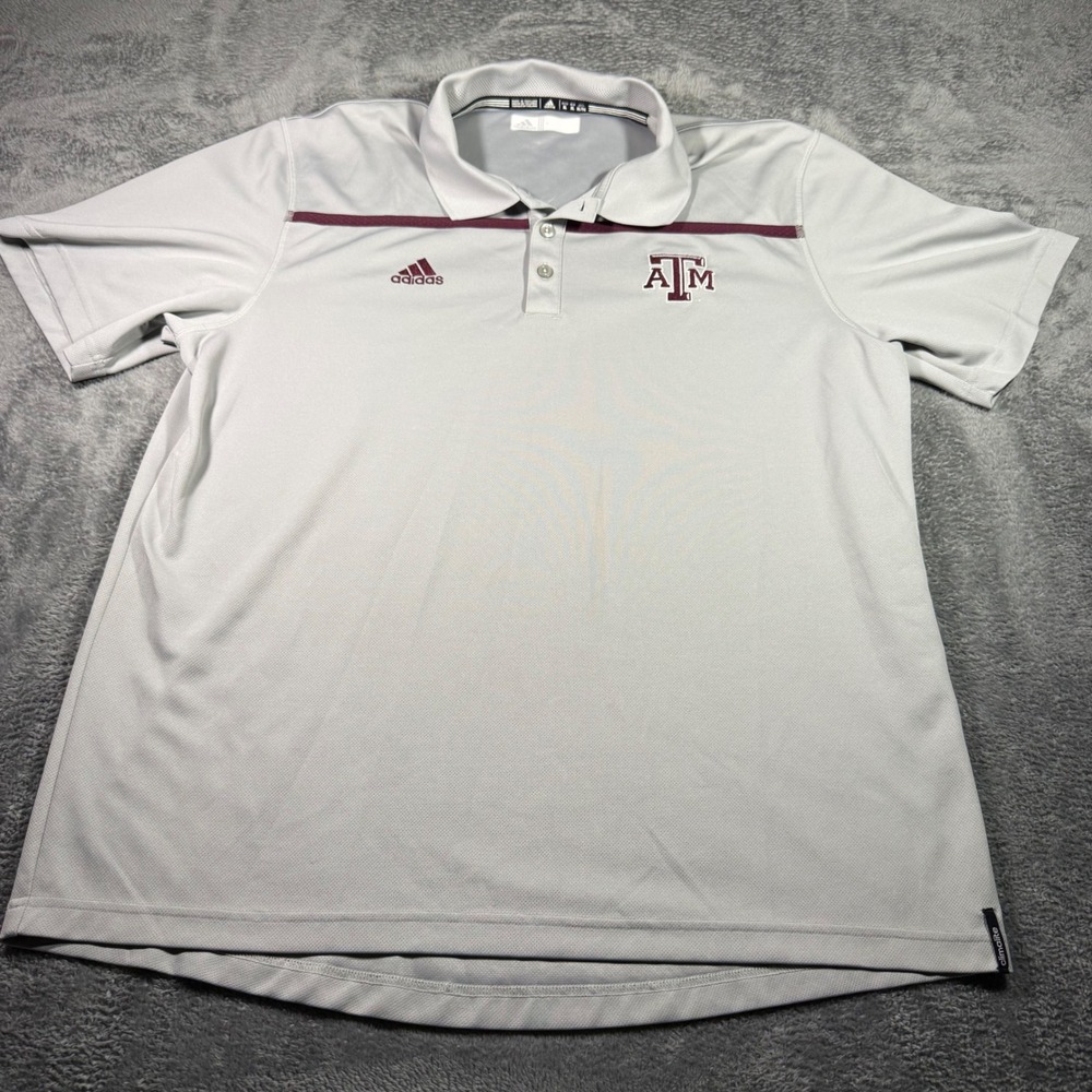 Adidas Texas A&M Aggies Climalite Polo Shirt Mens XL Gray Maroon Short Sleeve